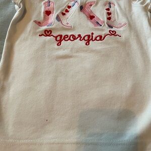 Georgia monogram white Short Sleeve Tee with Red, pink cowboy boots Design